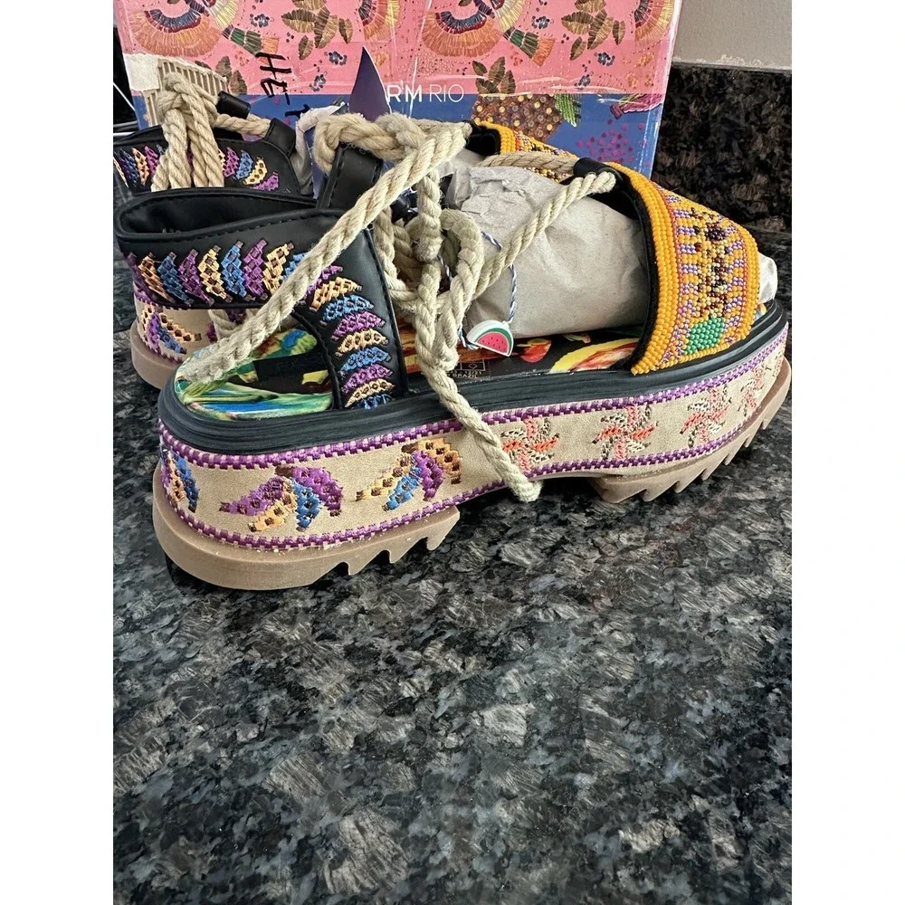 Farm Rio Beaded Banana Flatform Sandal.‎ NWB. Size 9 Women's. Platform Wrap Up - Picture 5 of 12